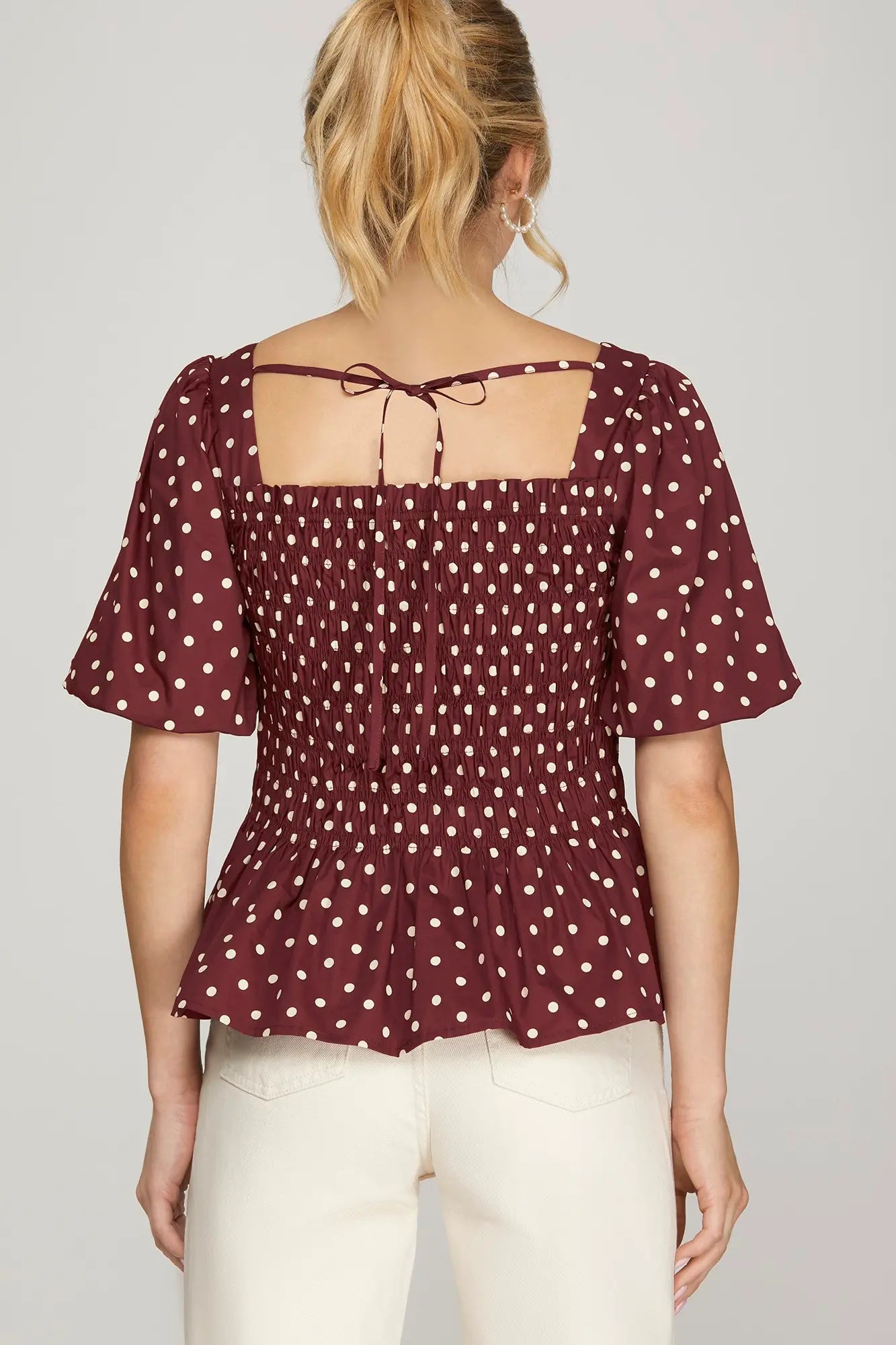 Wine polka dot top