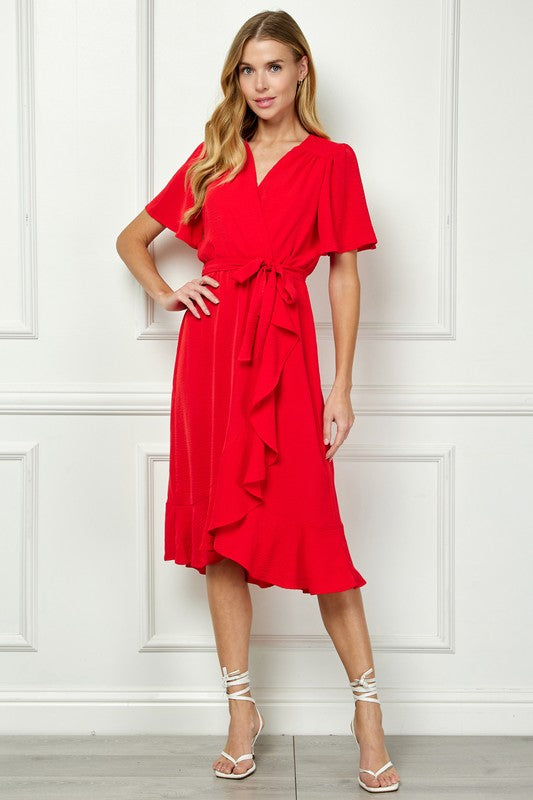 Faux Wrap Red Dress