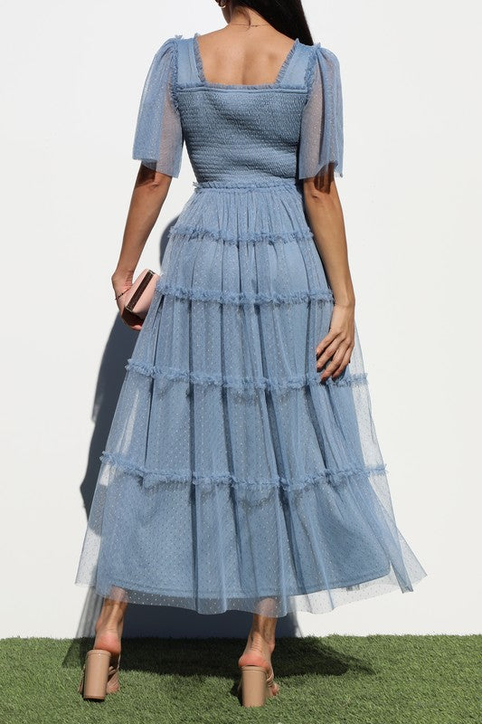 Blue Mesh & Lace Dress