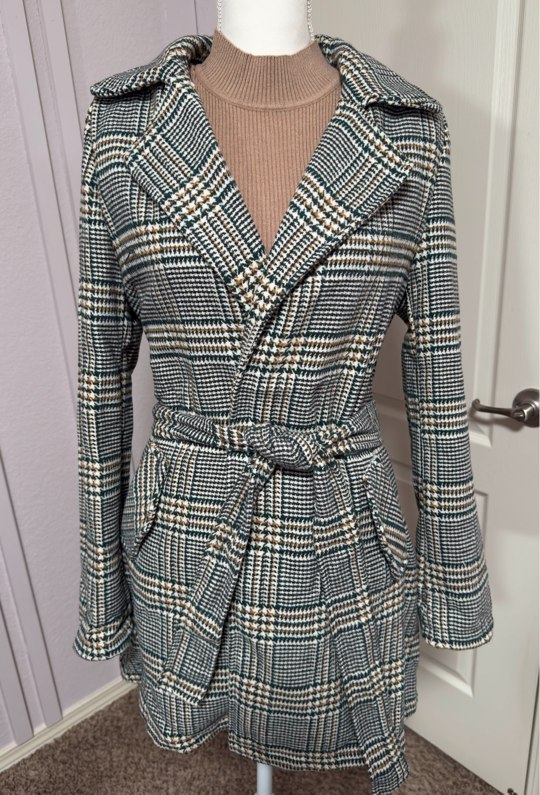 Belted Plaid Coat