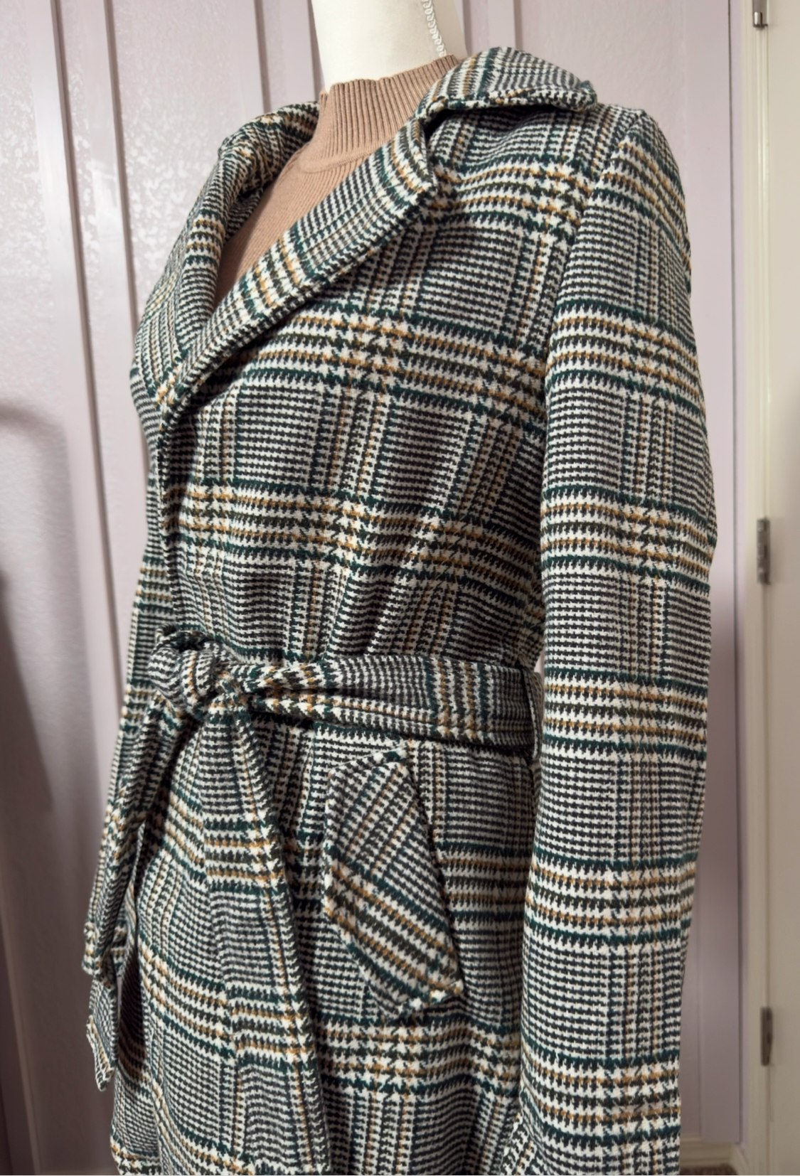 Belted Plaid Coat