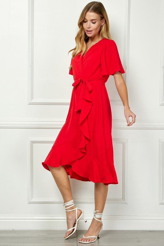 Faux Wrap Red Dress
