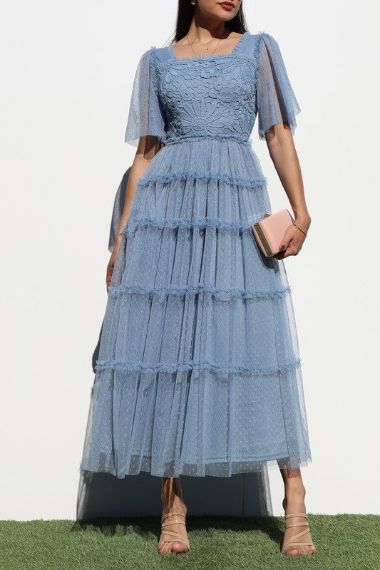 Blue Mesh & Lace Dress
