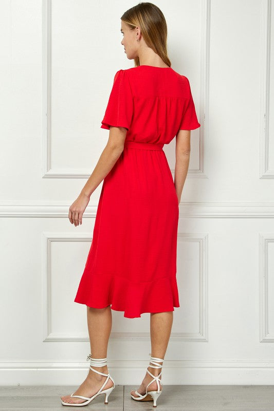 Faux Wrap Red Dress