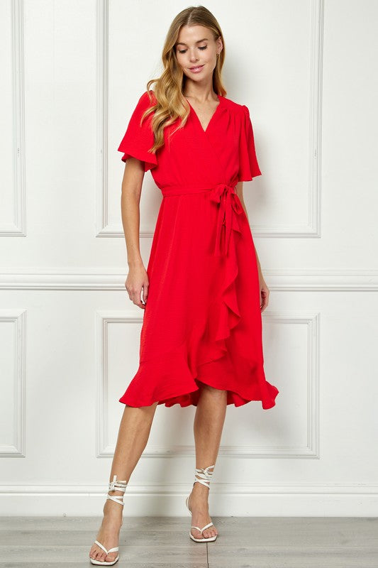 Faux Wrap Red Dress