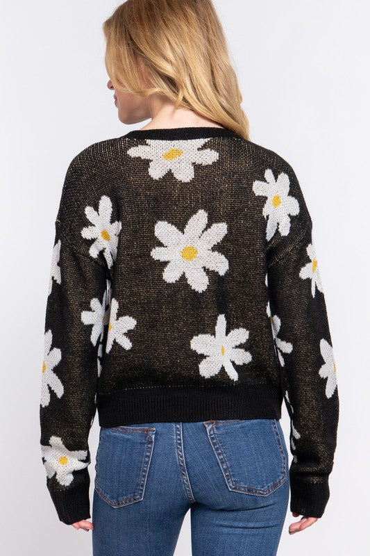 Daisy Pattern Black Sweater