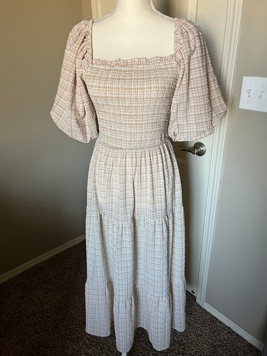 Taupe & White Checkered Dress