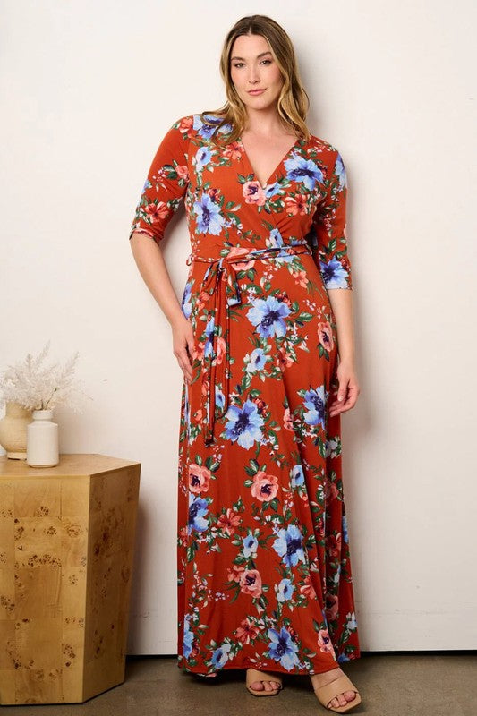 Rust Floral Dress (Plus Size)