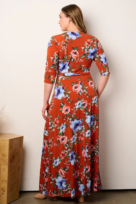 Rust Floral Dress (Plus Size)